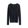 Estilo de Cuello en U Ajustado~ Tejido de Lana 100% Pura Hilo Yangzi de Hilo Fino para Mujer, Versátil y Sencillo, Suéter Básico
