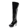Botas Martin de tacón de aguja con cremallera lateral para otoño e invierno, botas largas de charol transfronterizas, plataforma impermeable, puntera redonda, tacón alto, botas de mujer de talla grande, versátiles