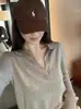 Suéter de Punto con Cuello Polo Estilo Old Money para Mujer, Nuevo Estilo de Principios de Primavera, Chaqueta Larga de Manga Larga Casual Holgada Unisex Japonesa y Coreana