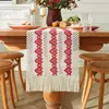 Camino de mesa nórdico simple y lujoso de algodón y lino con bloqueo de color y borlas, mantel largo para decoración de mesa de té festiva, venta al por mayor