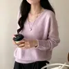 Suéter de Lana 100% con Cuello en V para Mujer 2026 Otoño e Invierno Nuevo Estilo Elegante y Favorecedor Suelto Casual Tejido