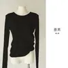 Camiseta sin dedos de estilo minimalista para mujer, de Tencel y seda de morera, nueva para otoño/invierno, cuello redondo, manga larga, corte holgado, adelgazante, capa base