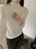 Suéter de tricô feminino com gola alta meia, bordas plissadas, caimento justo, camisa base versátil, suéter de manga longa, novo top outono/inverno 2026