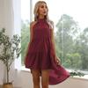 Bai Fen Zhi Yi Roupa Feminina Transfronteiriça Venda Quente Verão Europeu e Americano Vestido de Festa Cor Sólida Gola Halter Cintura Marcada Slim