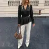 2026 Otoño/Invierno Nuevo Moda Profesional Versátil con Volantes Color Sólido Cuello en V Manga Larga Camisa para Mujer