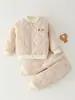 Conjunto de roupas de algodão para bebê, agasalho de inverno para bebês, espessado, quente, forrado com fleece, peças acolchoadas separadas, jaqueta e calça de algodão para crianças
