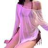 Blusa transparente de manga comprida para meninas, lingerie de palha, biquíni, sedução interna, foto à beira-mar, camisola 1730
