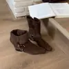 Botines Melanoid Estilo Urbano para Mujer 2025 Otoño Nueva Llegada Botas de Caña Media Botines Pequeños Franceses Color Nude Botas Vaqueras Botas Chelsea