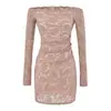 Vestido Elegante de Otoño Estilo Socialité Adelgazante de Encaje de Manga Larga Hombros Descubiertos Bodycon para Mujer