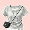 Conjunto de Dos Piezas de Verano a la Moda para Niñas Mayores: Top de Manga Corta con Retazos de Encaje y Lazo, y Falda con Adorno de Encaje Estilo Coreano