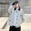 Chaqueta de Trabajo para Niños Mayores, Chaqueta Otoñal de Bloques de Color con Cuello Solapa, Prenda Superior Casual y Elegante con Múltiples Bolsillos para Niños que Van a la Escuela