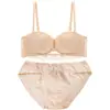 Sujetador strapless de encaje puro estilo francés antideslizante para mujeres con poco busto, top tipo tubo push-up de grosor medio, conjunto de sujetador sexy de doble uso