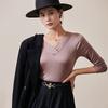 Tangge Camiseta Base de Manga Larga con Cuello en V de Seda Otoño e Invierno Top Cálido Interior de Seda de Morera Manga Larga