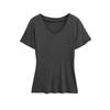 Camiseta de Manga Corta con Cuello en V Estilo Deseo Puro Hombro Regular Verano 2025 Nueva Simple Color Sólido Versátil Slim Casual Top Básico