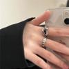 Anel Geométrico Preto Zircônia Estilo Frio Feminino Design de Nicho Sentido Avançado Abertura Ajustável Moda Personalidade Estilo Moda da Internet