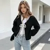 2026 Novo Cardigã Suéter Casaco Tricotado Feminino Solto de Manga Longa Estilo Europeu e Americano Decote V com Amarração Cor Sólida Top Casual
