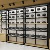 Design de rack de exposição de chapéu simples, com grão de madeira, ferro, tinta, exibição de roupas, sapatos, chapéu, armário de exposição, personalização