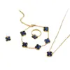 Pulsera, Pendientes, Anillo de Trébol de Cuatro Hojas de Nácar de Doble Cara de 13 mm de Venta Caliente Transfronteriza, Juego de Cuatro Piezas al por Mayor desde el Fabricante