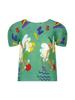 Top plisado con estampado de dibujos animados para mujer, diseño fino, estampado elástico de nicho, corte ajustado, camiseta básica adelgazante para mujer
