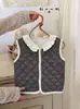8276 Chaleco de Algodón para Niña 26 Otoño/Invierno Ropa de Casa Infantil Chaleco con Forro Cálido Acolchado y Ribete de Encaje Corto de Felpa