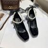 Zapatos Mary Jane de Tacón Alto con Lazo para Mujer 2026 Primavera y Otoño Nuevo Estilo Retro Francés Punta Redonda Blanco Perla Zapatos de Tacón Grueso
