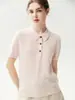 Top de punto para mujer, cuello polo, estilo business casual, manga corta, 100% cachemira, corte holgado, capa interior de punto versátil