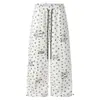 Roupas Masculinas Estilo Coreano Fofo Estampa Completa de Estrelas Calças Casuais Retas Femininas Soltas Estilo Boyfriend Estilo Preguiçoso Calças de Perna Larga para Baixinhas