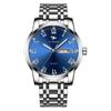 JLANDA Jinfengda Explosiones Correa de Acero Fino Redondo Cuarzo Genuino Doble Calendario Negocios Casual Reloj J6601