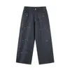 Rumen Meng Marca Tendência Retro Japonesa Rasgados Desgastados Versáteis Calças Cargo Masculinas Outono Largas Street Commute Perna Reta Calças Longas