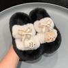 Pantuflas mullidas de suela gruesa para gatito suave y lindo para niñas, moda de otoño, para uso exterior, pantuflas de algodón con ribete para niños para mujer