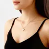 Colar de Aço Titânio Coração Pedra Olho de Gato Tendência Transmissão Ao Vivo para Mulheres, Pingente de Design Nicho de Aço Inoxidável de Luxo Leve