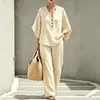 2026 Marca Independiente Verano Nuevo Conjunto de Lino Casual Holgado a Rayas Moda Camisa para Mujer en Todas las Tallas