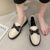 Zapatos Planos de Suela Gruesa Uniforme Jk Estudiante Zapatos Pequeños de Cuero para Mujer Estilo Británico 2025 Nuevo Estilo Coreano Versátiles Zapatos con Lazo de Moda
