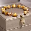 Pulseira com Cabeça de Buda Projetada para Mulheres Estilo Coreano Ins Pulseira de Cristal Olho de Tigre Dourado Círculo Único Moda Contas de Buda para Homens e Mulheres