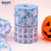 Cinta de Acción de Gracias de 6.3 cm con borde de alambre, estampado de calabaza a cuadros rosa y azul, para decoración de moño hecho a mano en caja de regalo