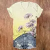 Camiseta Casual de Manga Corta con Cuello en V para Mujer, Estampado de Flores Acuarela, Impresión Digital 3D, Una Pieza, Venta al por Mayor, Estampado 3D, Verano
