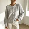 Bestseller transfronteiriço europeu e americano: cardigan de tricô liso e macio para mulheres, casaco suéter fofo de abotoamento simples e gola redonda para outono e inverno
