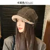 Gorra Octagonal de Felpa Gruesa a Cuadros Artística Retro para Mujer, Moda Otoño e Invierno 2026 Estilo Británico Gorra de Pescador