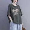 Estoque Sobressalente de Comércio Exterior Transfronteiriço Camiseta Feminina de Manga Curta para Mães de Meia-Idade, Blusa Elegante de Meia-Manga, Top Soltinho para Mulheres de Meia-Idade e Idosas