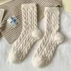 Calcetines Grues de Imitación de Mink con Forro de Felpa Cálida para Otoño e Invierno, Calcetines de Dormir de Felpa Ins Twist de Color Sólido para Mujeres y Niñas