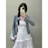 Cárdigan Gris de Estilo Dulce y Suave para Mujer, Chaqueta de Verano con Botones de Una Sola Fila, Protección Solar, Manga Larga, Top Simple Elegante Versátil