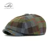 Nuevo Estilo Otoño 2023 Sombrero Octagonal para Hombres y Mujeres, Boina de Lana Retro Británica, Gorra Plana a Cuadros, Gorra de Pato