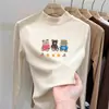 Camisa base de outer wear para meninas em fleece dupla face, nova blusa casual com estampa de desenho animado, camiseta de gola semi-alta, mangas compridas escovadas