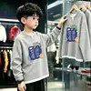 Camiseta Top Masculina Nova Estilo Primavera e Outono Falsa Peça Dupla Manga Longa para Crianças Médias e Grandes Bebê Malha Waffle Estilo Coreano Bonito Camada Base T