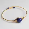 Pulsera de Hilo de Cobre Chapado en Oro de 14K Envuelto en Perlas Redondas Naturales de Amatista y Lapislázuli, Joyería de Mano Simple y Elegante, Accesorios Transfronterizos