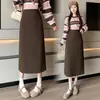 Falda midi para mujer 2026 otoño e invierno estilo nuevo, falda de lana línea A pequeña, falda de lana recta de cintura alta de longitud media para mujer