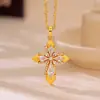 Colgante de cruz de oro blanco y diamantes blancos antiguo nicho cruz cepillada incrustada colgante de circón moda cadena para la clavícula mujeres