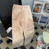 Jeans Versátil Cor Rosa Sujo para Ferramentas Estilo Workwear Feminino 2025 Nova Calça de Cintura Alta Wide Leg Calça Longa Mop