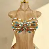 AYJ Estilo Nuevo Transfronterizo Europeo y Americano Bloques de Color Cadena de Perlas y Piedras Preciosas Camisola Sexy Cadena en el Pecho para Chica Popular Beade