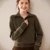 Suéter de cachemira de montaña para mujer, otoño e invierno, cuello alto, hombros engrosados, media cremallera, tejido trenzado, nicho, 2024